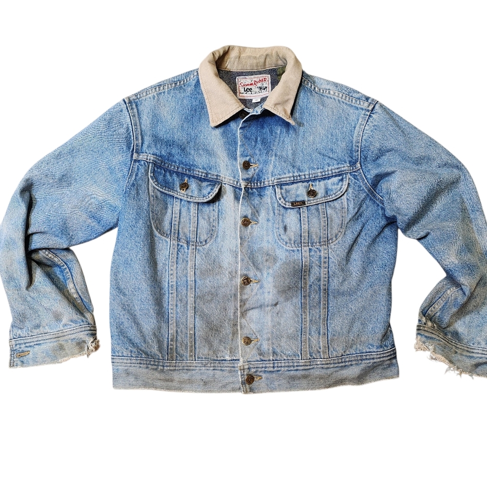 Vintage 70s Storm Rider Heavy Liner Lee Denim Jacket with Beige Collar Boxy Fit - Picture 2 of 12